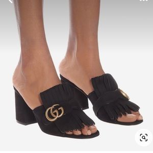 Gucci Marmont 38.5 mile black suede sandal heel